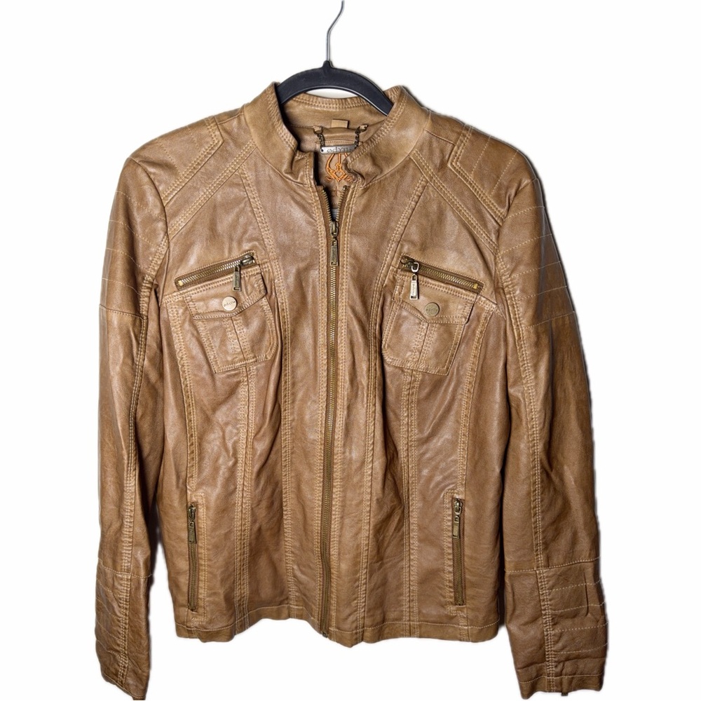 ODYN vegan leather jacket women M BROWN Cute Fall Y2K casual night comfy nice